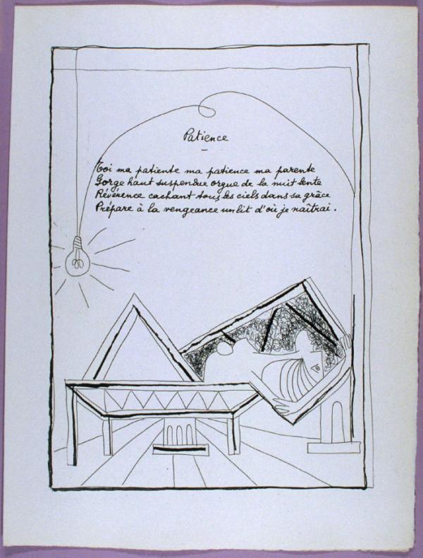 Il testo della poesia nella raccolta “Poésie et Vérité”, illustrata da Óscar Domínguez (1906-1957), pittore surrealista spagnolo.